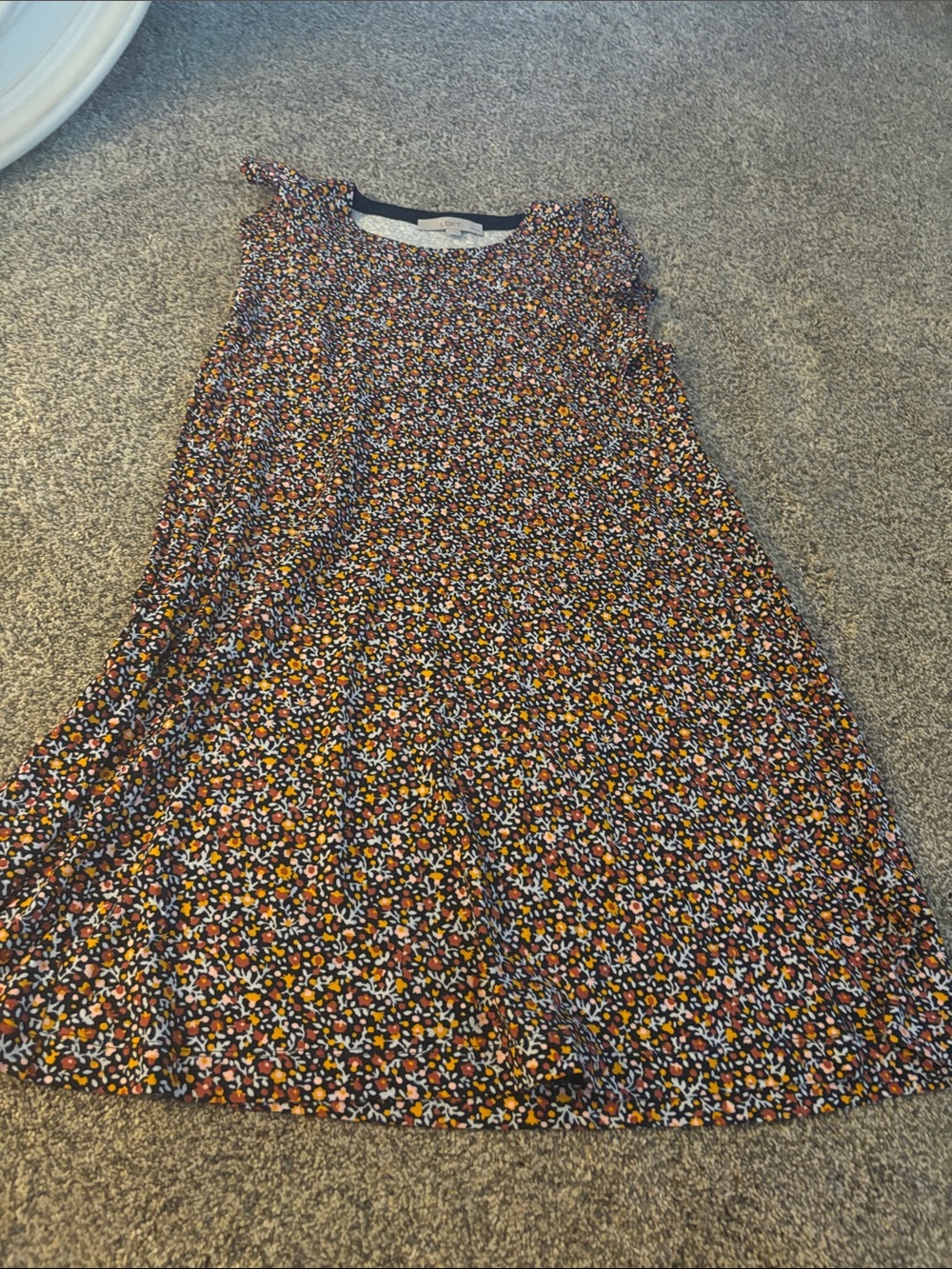 LOFT Black Floral Print Sleeveless Dress with Orange & Pink Accents